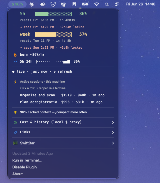 claude-meter, Claude Code usage menu-bar widget